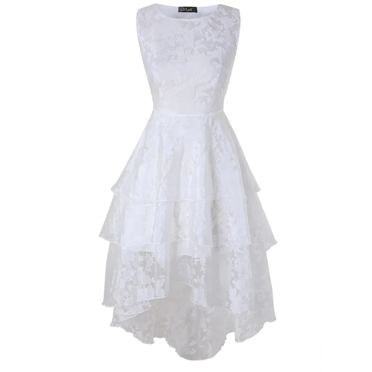 Vintage High Low Organza Party Dress with elegant sleeveless design and flowing high-low hem for parties and weddings