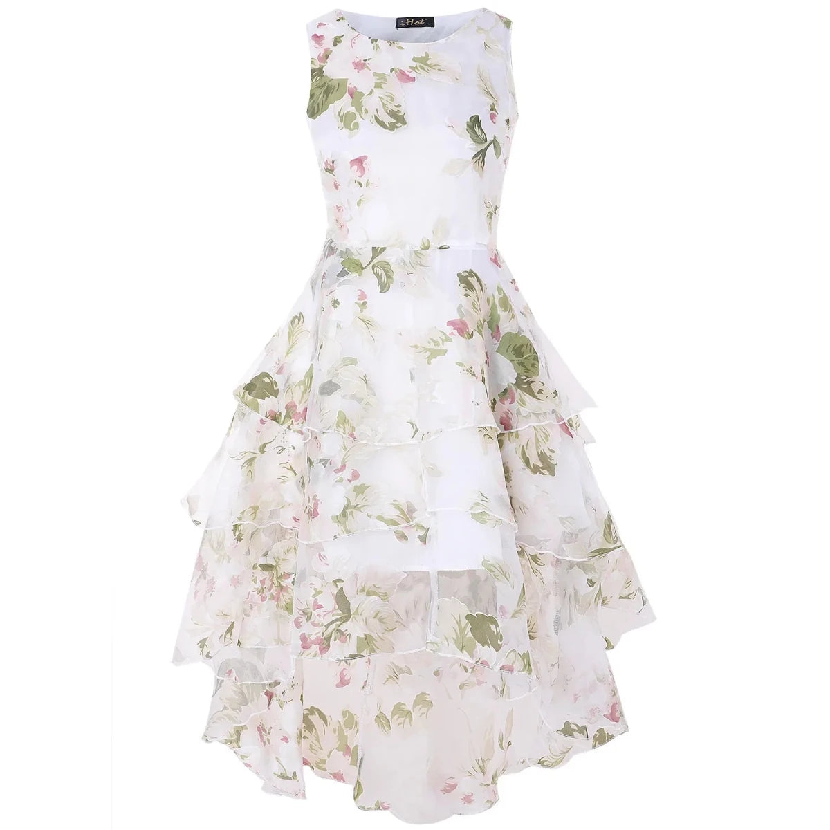 Summer High Low Retro Dress Vintage Women Sleeveless Front Back Short Long Organza Lace Dress Ladies Elegant Party Dress (Available) - Mom & Kids