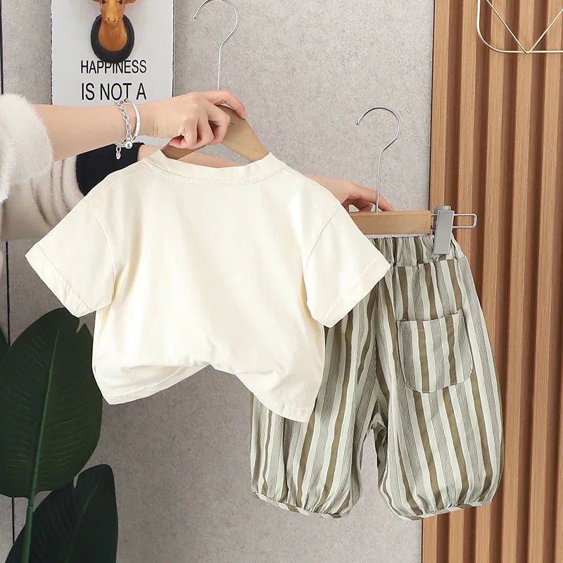 Summer Kid's Clothing Sets Boys' Short Sleeve Outfit Vertical Stripes T-shirt Pants 2Pcs Trendy Children's Costume Stylish - Mom & Kids
