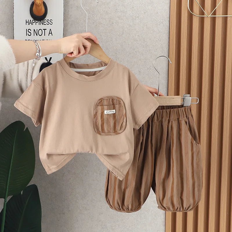 Summer Kid's Clothing Sets Boys' Short Sleeve Outfit Vertical Stripes T-shirt Pants 2Pcs Trendy Children's Costume Stylish - Mom & Kids