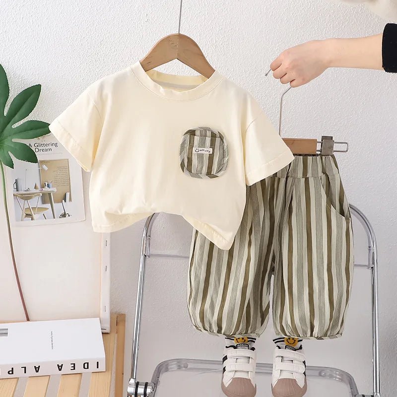 Summer Kid's Clothing Sets Boys' Short Sleeve Outfit Vertical Stripes T-shirt Pants 2Pcs Trendy Children's Costume Stylish - Mom & Kids