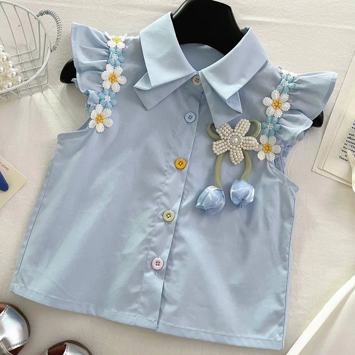 Summer New Baby Floral Short Sleeve Puff Sleeve Top Elastic Waist Pleated Skirt Girls' Set17401 - Mom & Kids