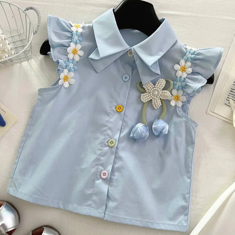 Summer New Baby Floral Short Sleeve Puff Sleeve Top Elastic Waist Pleated Skirt Girls' Set17401 - Mom & Kids
