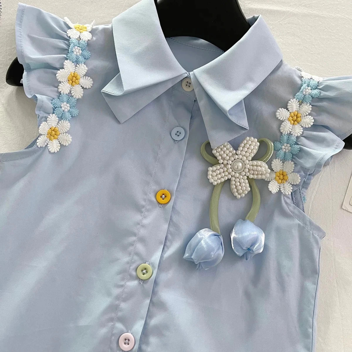Summer New Baby Floral Short Sleeve Puff Sleeve Top Elastic Waist Pleated Skirt Girls' Set17401 - Mom & Kids