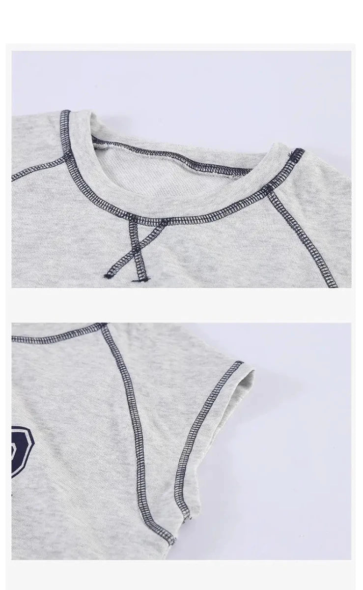 Summer New Children Short Sleeve Clothes Set Boys Letter Print T Shirts 2pcs Suit Girls Vest Dress Kids Brother Sisters Set - Mom & Kids