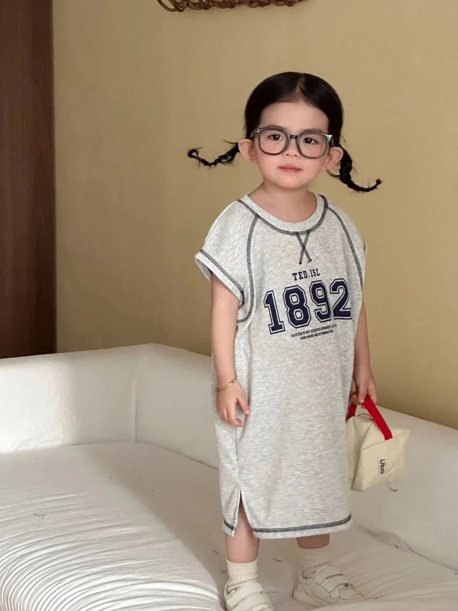 Summer New Children Short Sleeve Clothes Set Boys Letter Print T Shirts 2pcs Suit Girls Vest Dress Kids Brother Sisters Set - Mom & Kids