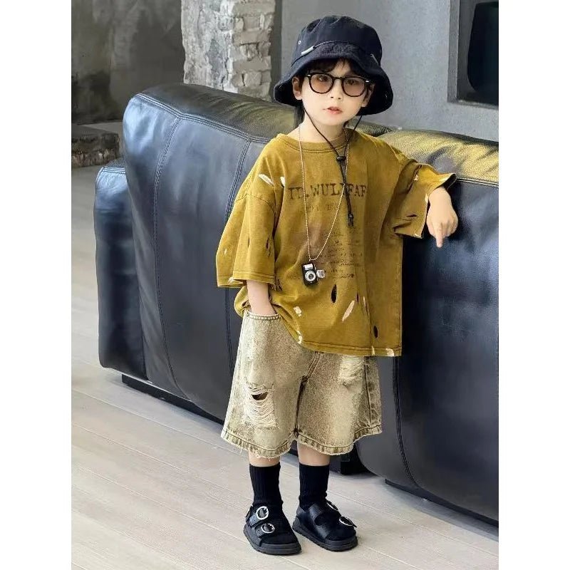 Summer Outfit New Perforated Denim Shorts Children's Clothing - Mom & Kids