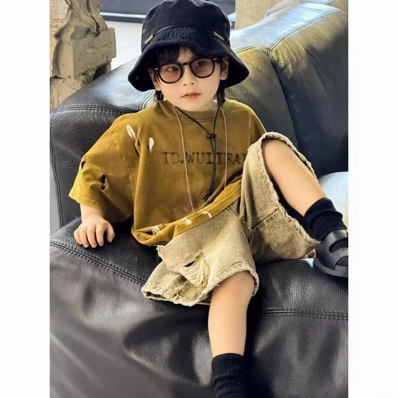 Summer Outfit New Perforated Denim Shorts Children's Clothing - Mom & Kids