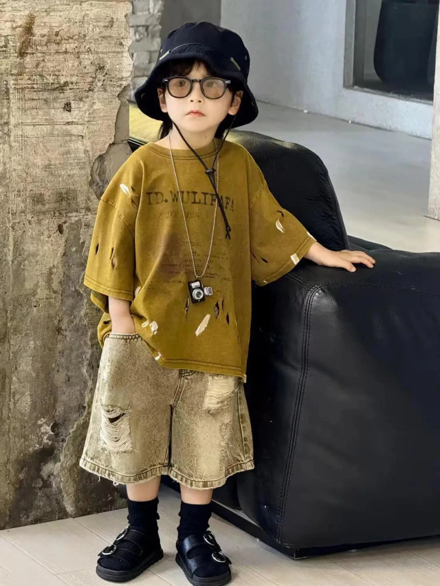 Summer Outfit New Perforated Denim Shorts Children's Clothing - Mom & Kids