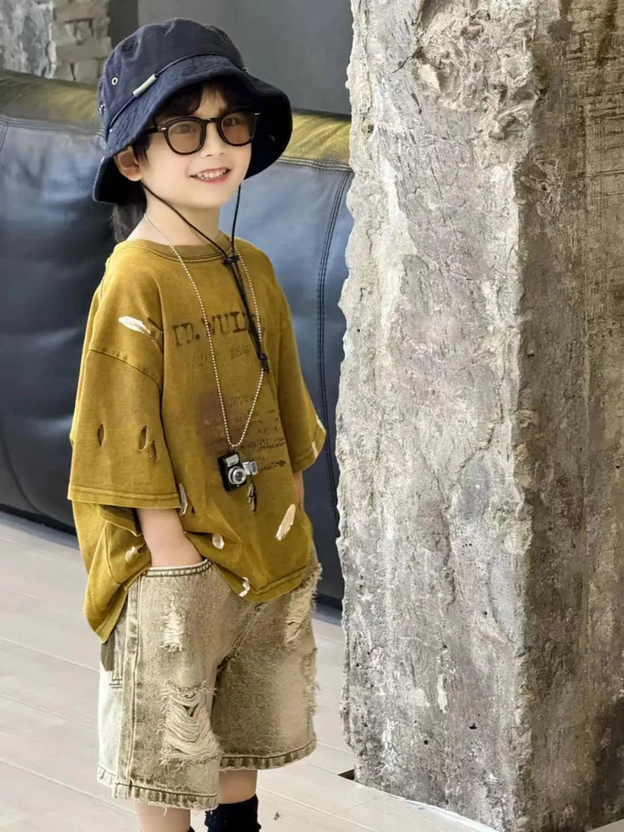 Summer Outfit New Perforated Denim Shorts Children's Clothing - Mom & Kids