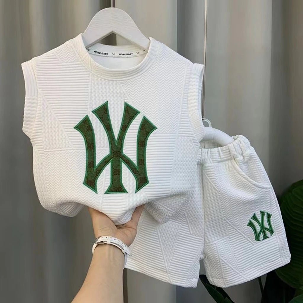 Summer Sport Casual Suit Baby Boys Clothes Kids Outfits Sleeveless T-Shirt Tops And Pants 2PCS Embroidery Clothing Girls Bebes - Mom & Kids