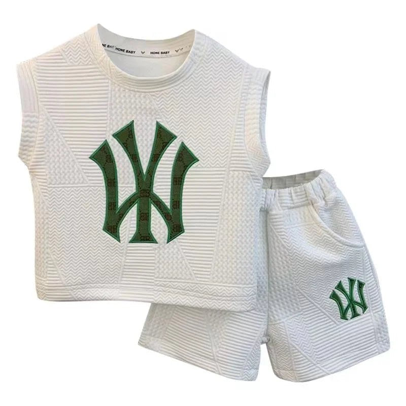 Summer Sport Casual Suit Baby Boys Clothes Kids Outfits Sleeveless T-Shirt Tops And Pants 2PCS Embroidery Clothing Girls Bebes - Mom & Kids