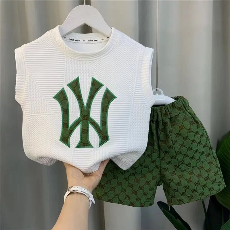 Summer Sport Casual Suit Baby Boys Clothes Kids Outfits Sleeveless T-Shirt Tops And Pants 2PCS Embroidery Clothing Girls Bebes - Mom & Kids