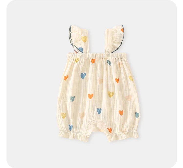 Summer Sweet Sle Baby Girl Rer Print Thin Svel Clothes for Babies Heart Pattern Cler Suit Casual Summer Outfit (Available) - Mom & Kids