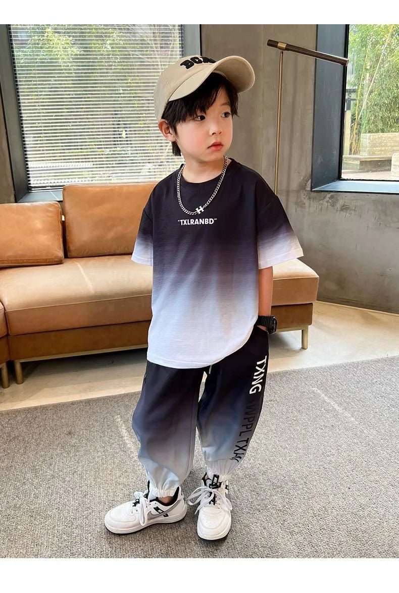 Summer teenager Boys Sports Suit Letter T Shirt + hip hop shorts Pants Kids Clothes Tracksuit 4 5 6 7 8 9 10 11 12 Years - Mom & Kids