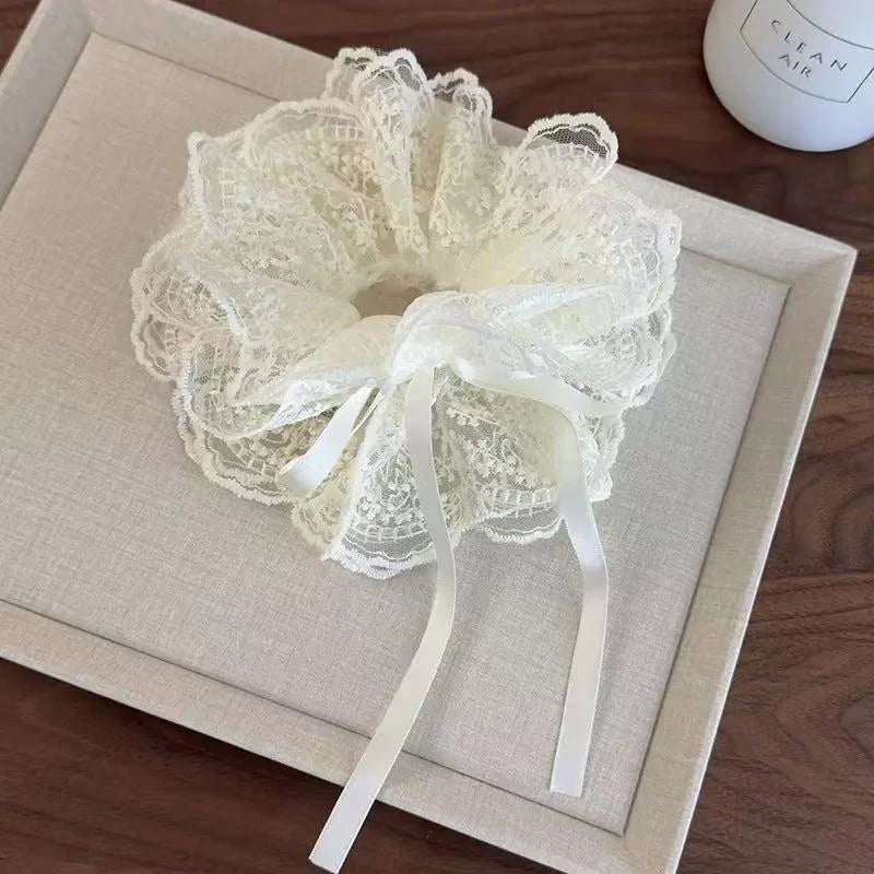 Sweet Drawstring Bow Lace Hair Scrunchies For Women Elastic Hair Bands Ponytail Holders Girl Hair Accessories - Mom & Kids