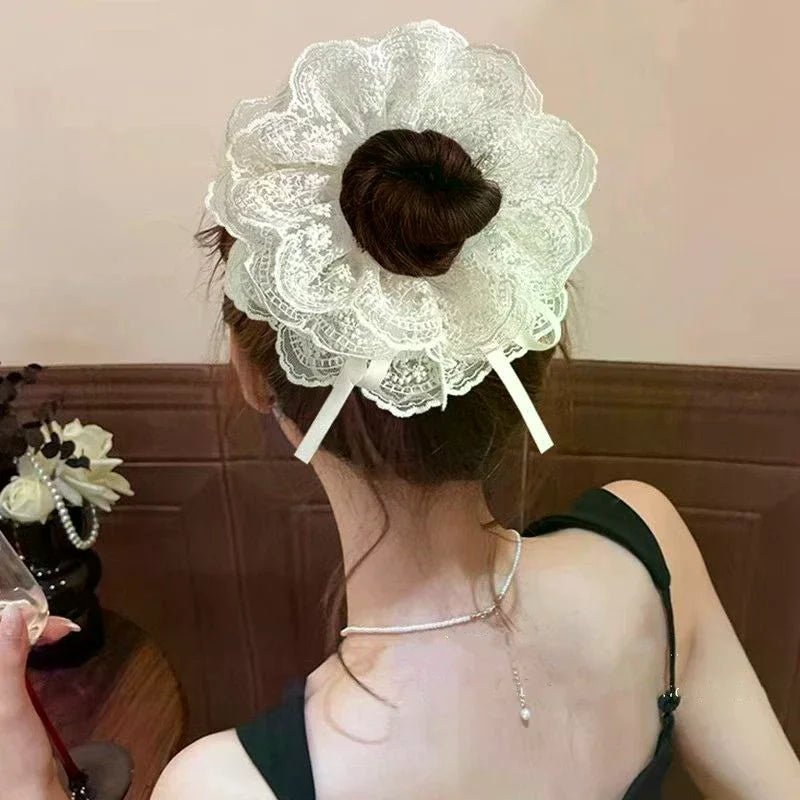 Sweet Drawstring Bow Lace Hair Scrunchies For Women Elastic Hair Bands Ponytail Holders Girl Hair Accessories - Mom & Kids