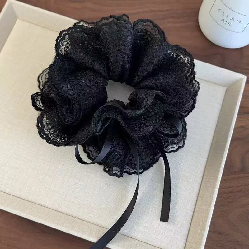 Sweet Drawstring Bow Lace Hair Scrunchies For Women Elastic Hair Bands Ponytail Holders Girl Hair Accessories - Mom & Kids