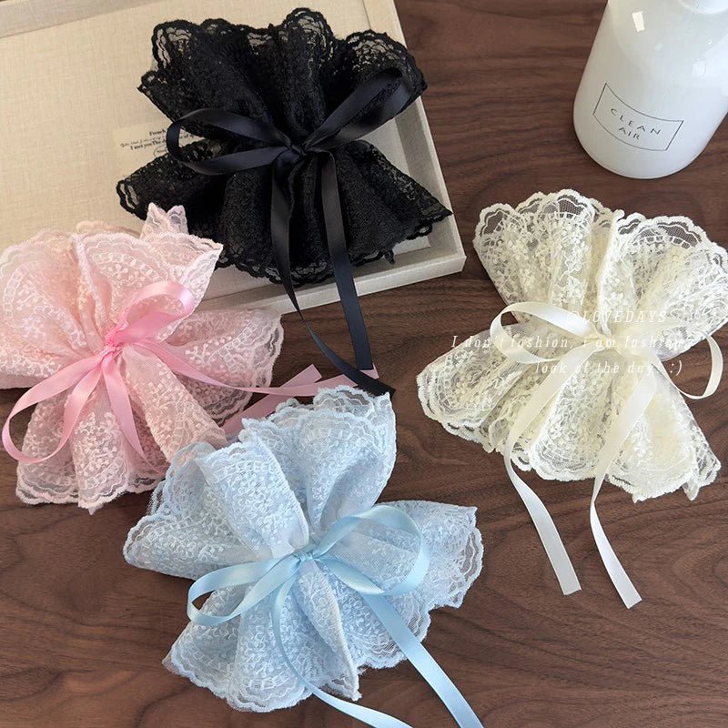 Sweet Drawstring Bow Lace Hair Scrunchies For Women Elastic Hair Bands Ponytail Holders Girl Hair Accessories - Mom & Kids