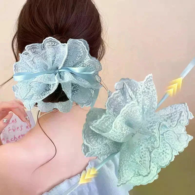 Sweet Drawstring Bow Lace Hair Scrunchies For Women Elastic Hair Bands Ponytail Holders Girl Hair Accessories - Mom & Kids