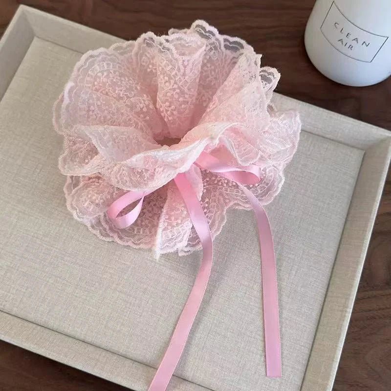 Sweet Drawstring Bow Lace Hair Scrunchies For Women Elastic Hair Bands Ponytail Holders Girl Hair Accessories - Mom & Kids