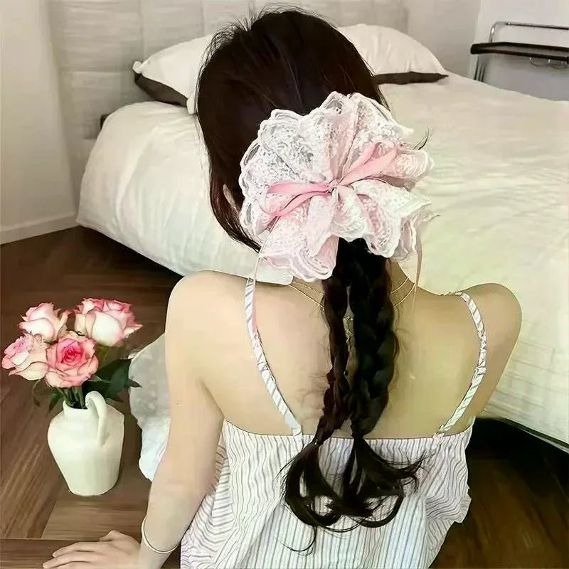 Sweet Drawstring Bow Lace Hair Scrunchies For Women Elastic Hair Bands Ponytail Holders Girl Hair Accessories - Mom & Kids