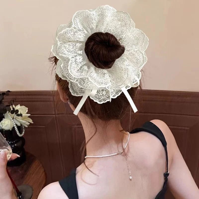 Sweet Drawstring Bow Lace Hair Scrunchies For Women Elastic Hair Bands Ponytail Holders Girl Hair Accessories - Mom & Kids