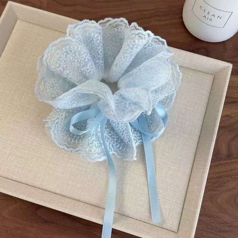 Sweet Drawstring Bow Lace Hair Scrunchies For Women Elastic Hair Bands Ponytail Holders Girl Hair Accessories - Mom & Kids