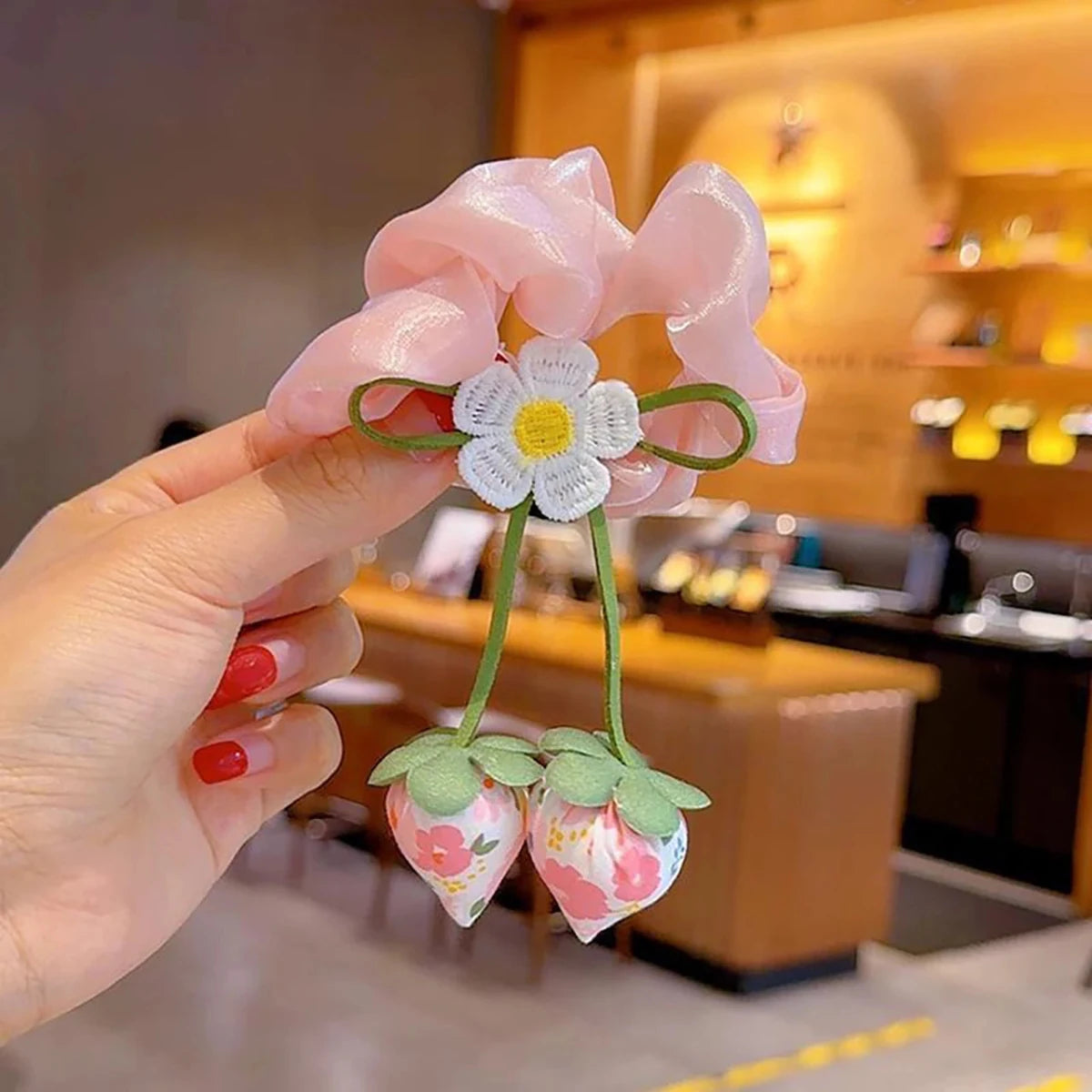 Sweet Flower Bow Princess Girl Hair Ropes Fairy Strawberry Pendant Rubber Bands Ponytail Meatball Heads Headwear Kids Headflower - Mom & Kids