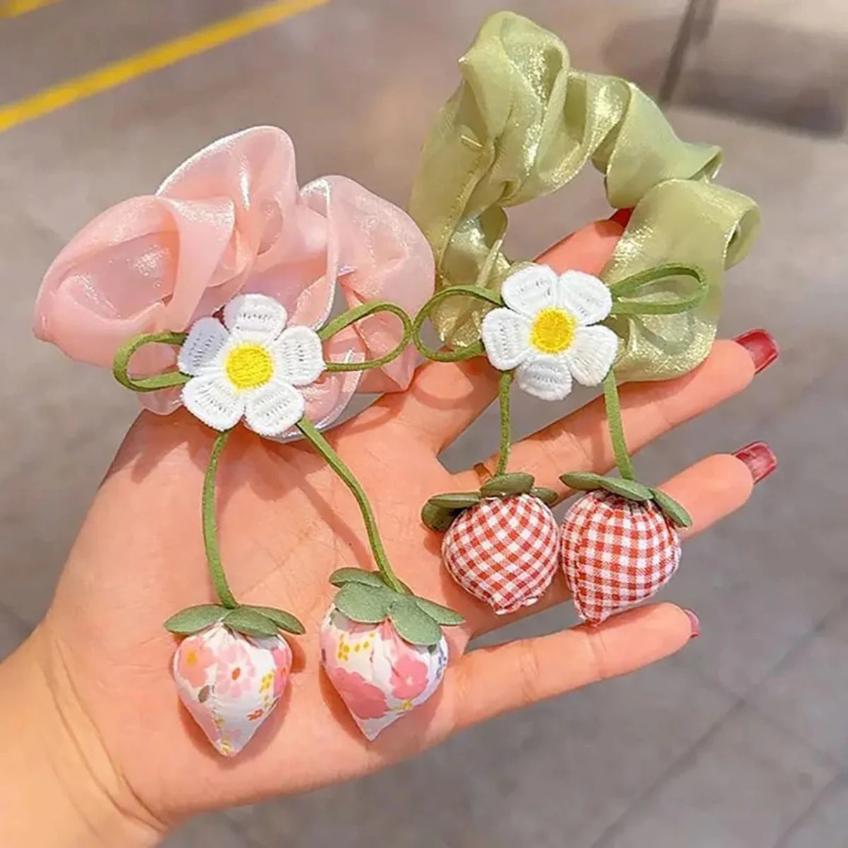 Sweet Flower Bow Princess Girl Hair Ropes Fairy Strawberry Pendant Rubber Bands Ponytail Meatball Heads Headwear Kids Headflower - Mom & Kids