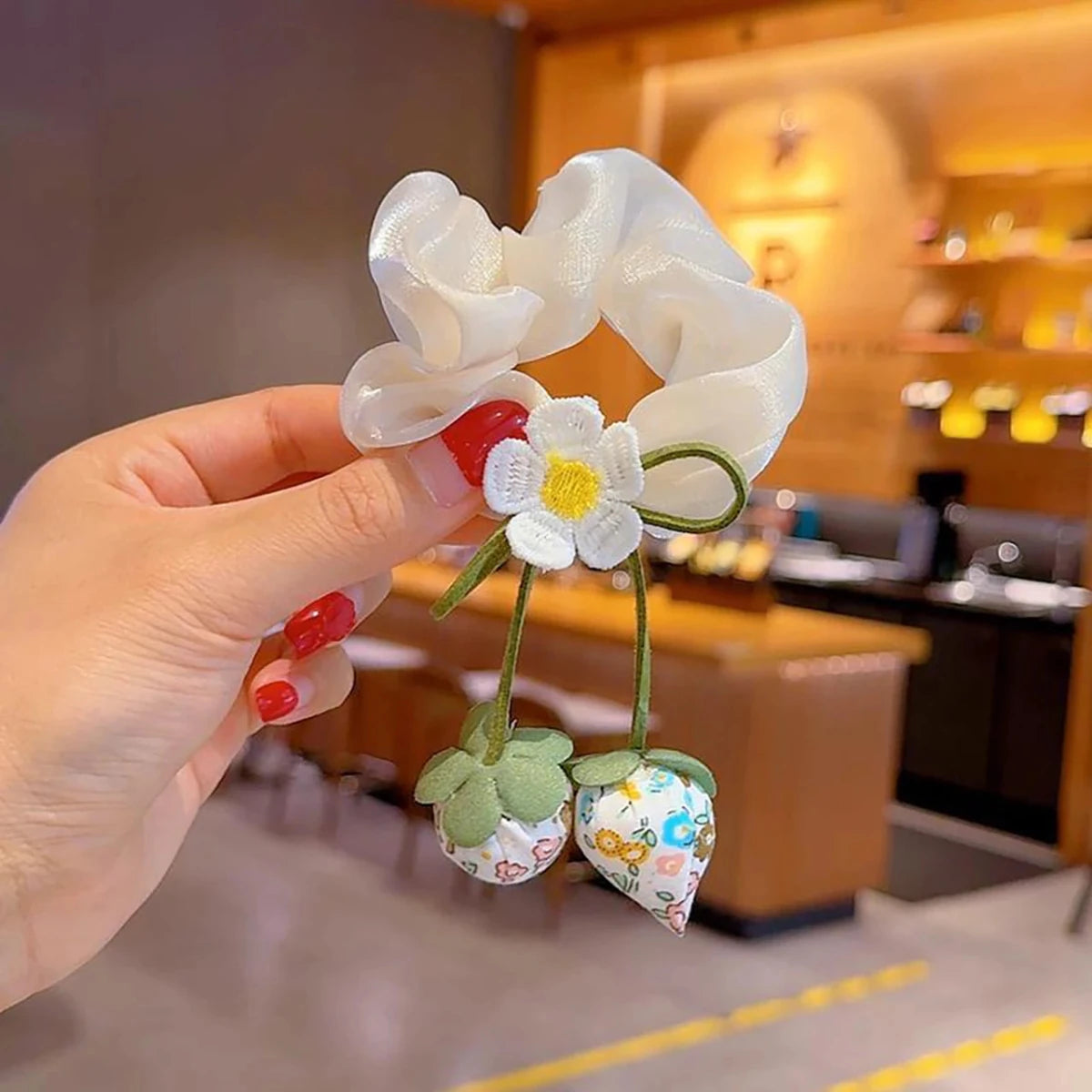 Sweet Flower Bow Princess Girl Hair Ropes Fairy Strawberry Pendant Rubber Bands Ponytail Meatball Heads Headwear Kids Headflower - Mom & Kids