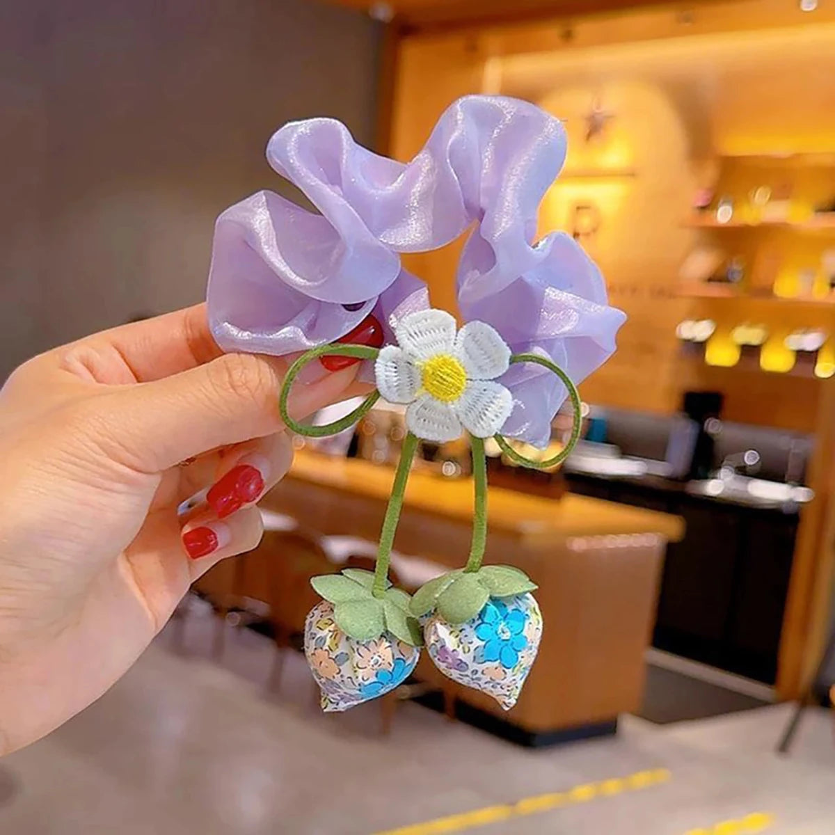 Sweet Flower Bow Princess Girl Hair Ropes Fairy Strawberry Pendant Rubber Bands Ponytail Meatball Heads Headwear Kids Headflower - Mom & Kids
