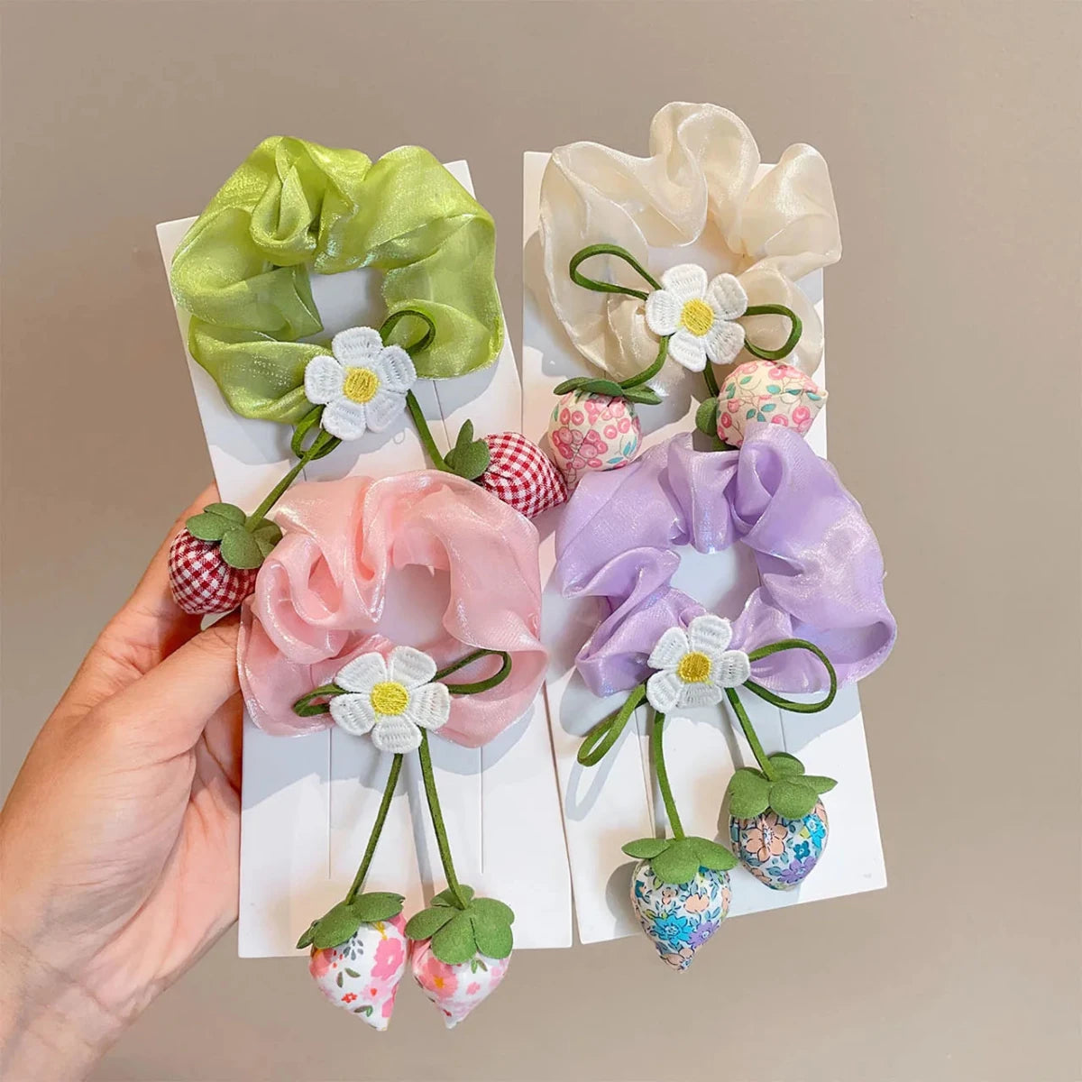 Sweet Flower Bow Princess Girl Hair Ropes Fairy Strawberry Pendant Rubber Bands Ponytail Meatball Heads Headwear Kids Headflower - Mom & Kids