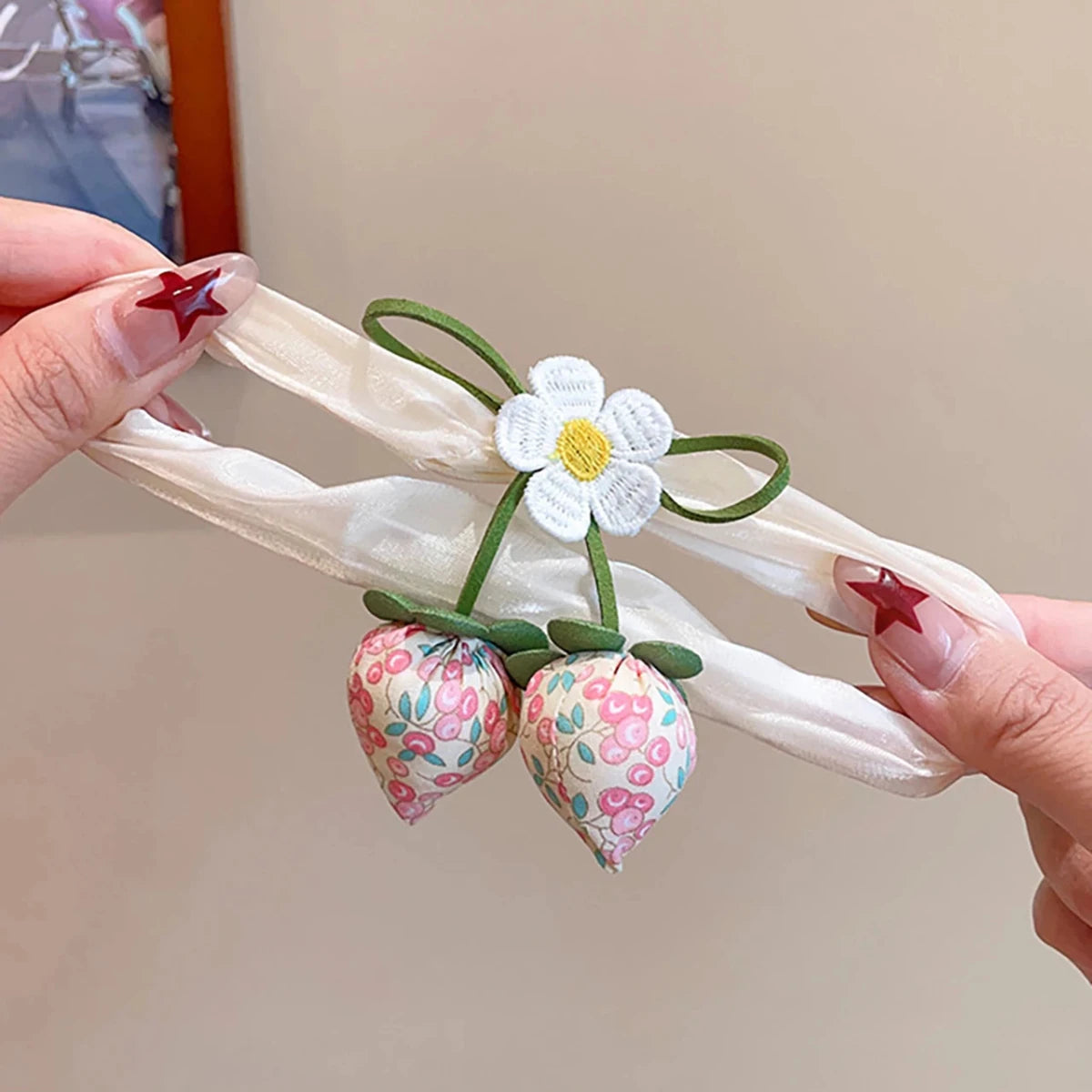 Sweet Flower Bow Princess Girl Hair Ropes Fairy Strawberry Pendant Rubber Bands Ponytail Meatball Heads Headwear Kids Headflower - Mom & Kids