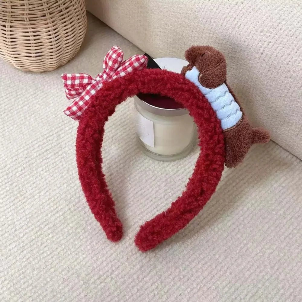 Sweet Hair Accessories Dachshund Hair Hoop Plaid Bow New Year Headwear Red Headband Moon Creative Cartoon Monkey Hairband Girls - Mom & Kids