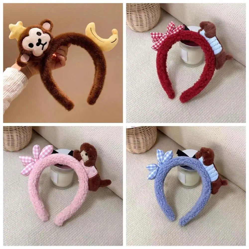 Sweet Hair Accessories Dachshund Hair Hoop Plaid Bow New Year Headwear Red Headband Moon Creative Cartoon Monkey Hairband Girls - Mom & Kids