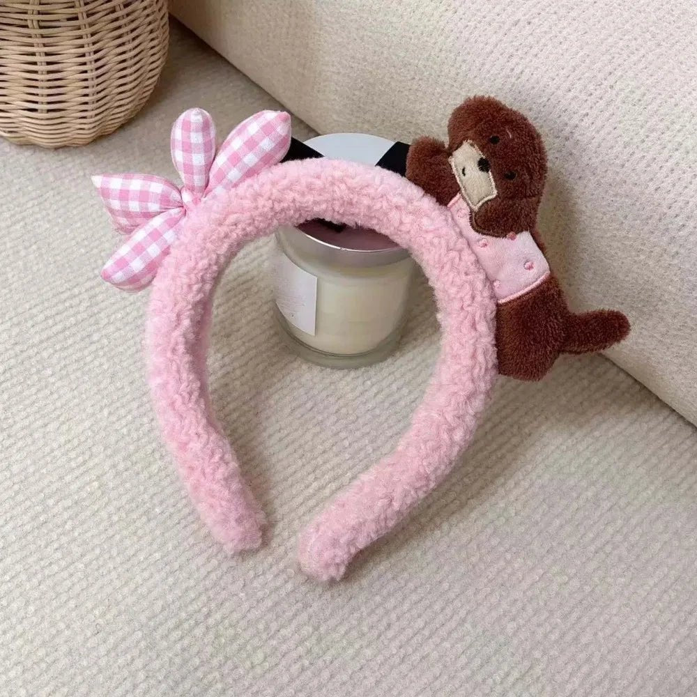Sweet Hair Accessories Dachshund Hair Hoop Plaid Bow New Year Headwear Red Headband Moon Creative Cartoon Monkey Hairband Girls - Mom & Kids