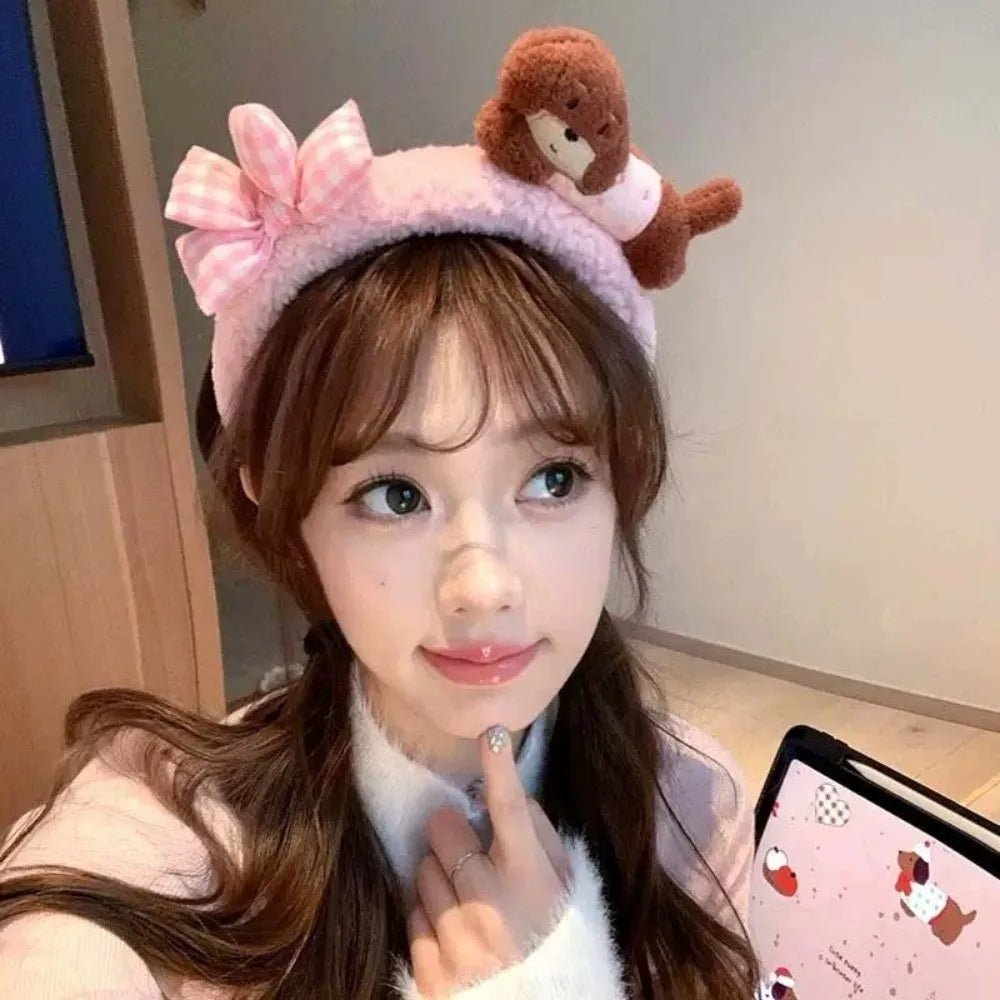 Sweet Hair Accessories Dachshund Hair Hoop Plaid Bow New Year Headwear Red Headband Moon Creative Cartoon Monkey Hairband Girls - Mom & Kids