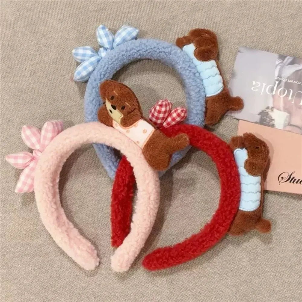 Sweet Hair Accessories Dachshund Hair Hoop Plaid Bow New Year Headwear Red Headband Moon Creative Cartoon Monkey Hairband Girls - Mom & Kids