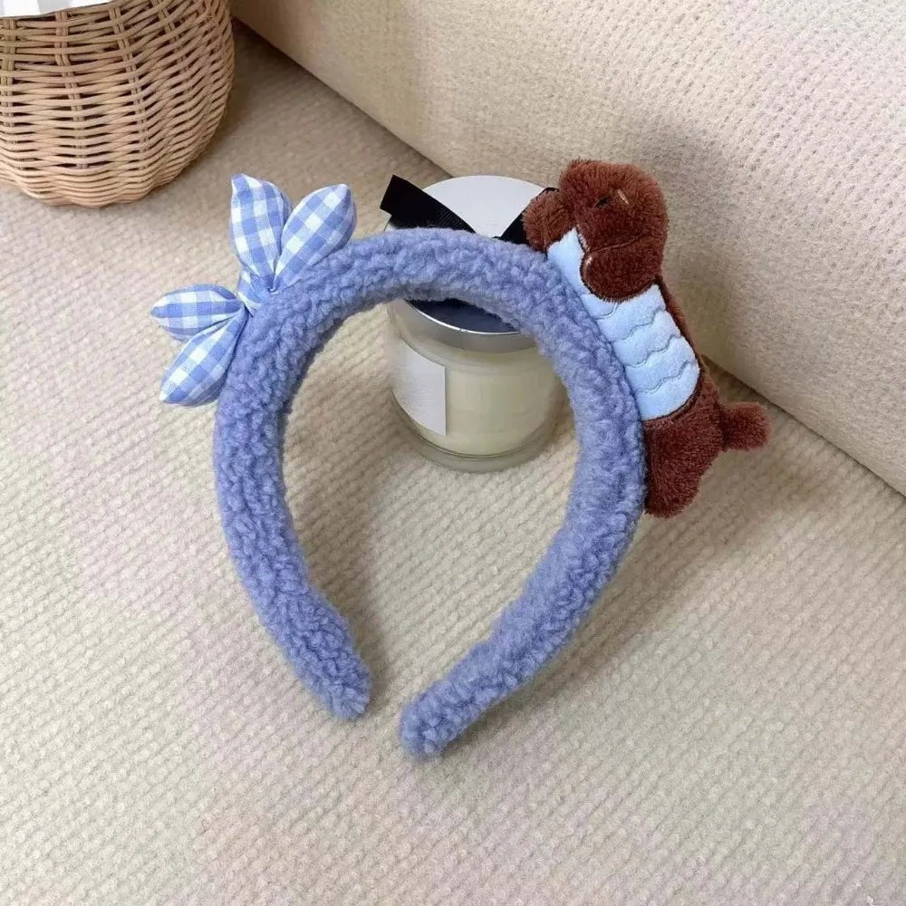 Sweet Hair Accessories Dachshund Hair Hoop Plaid Bow New Year Headwear Red Headband Moon Creative Cartoon Monkey Hairband Girls - Mom & Kids
