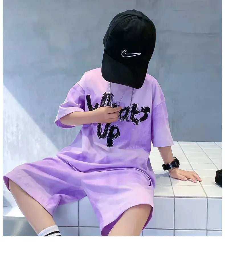 Teenage Boy Set kid clothing Suit Cotton Summer Outing Clothes Top Shorts 2PCS Clothing for Children's - Mom & Kids
