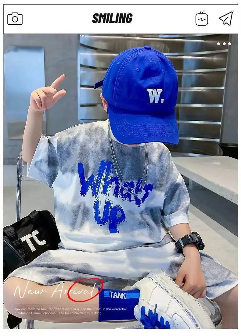 Teenage Boy Set kid clothing Suit Cotton Summer Outing Clothes Top Shorts 2PCS Clothing for Children's - Mom & Kids