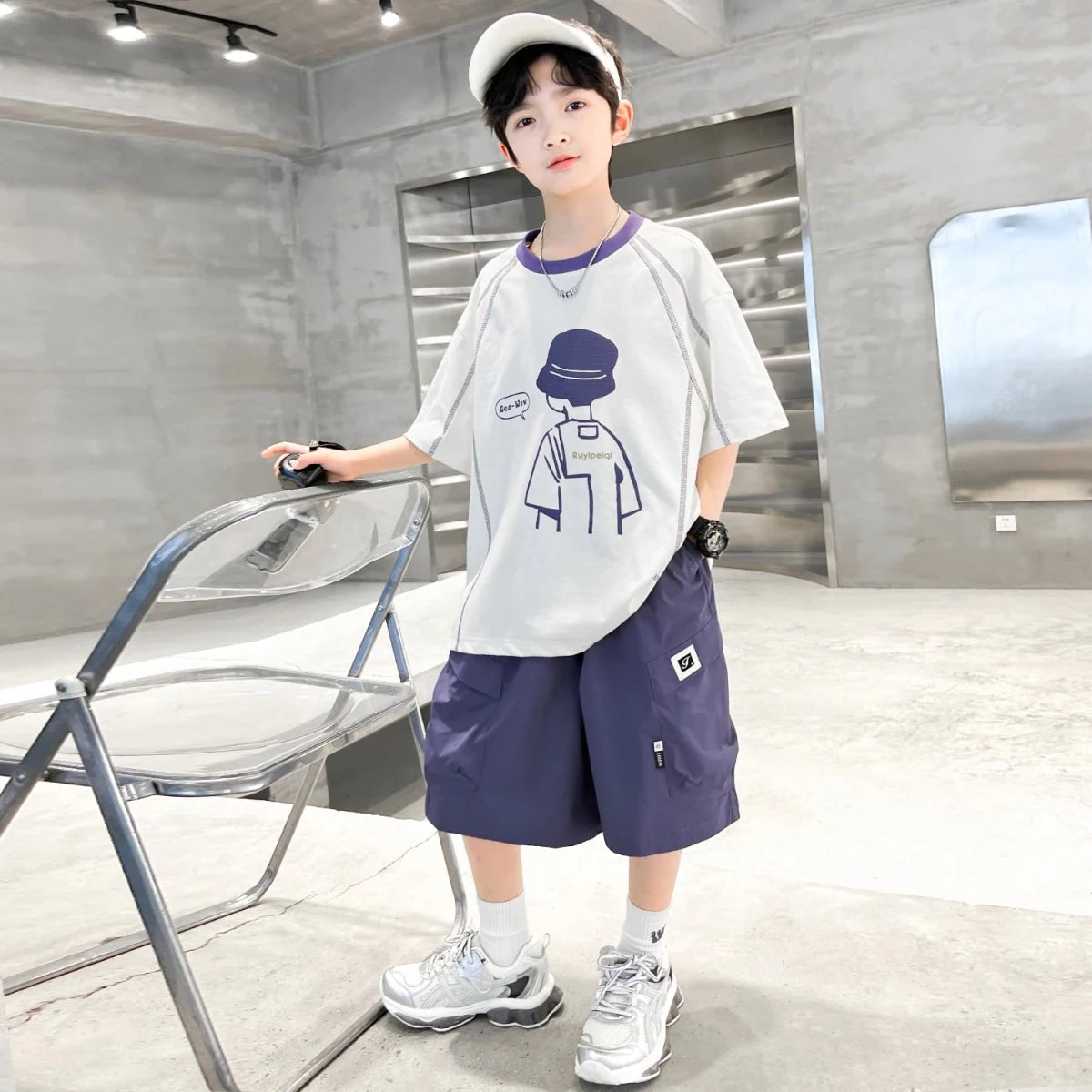 Teenage Summer Tracksuit for Boy with Shorts Tshirt 2 Piece Top and Bottom Clothes Set Kids Child Casual Cotton Outfit Suit Wear - Mom & Kids