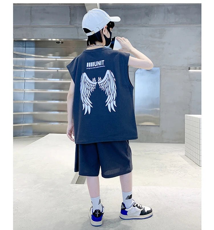 Teenage Summer Tracksuit for Boy with Shorts Tshirt 2 Piece Top and Bottom Clothes Set Kids Child Casual Cotton Outfit Suit Wear - Mom & Kids