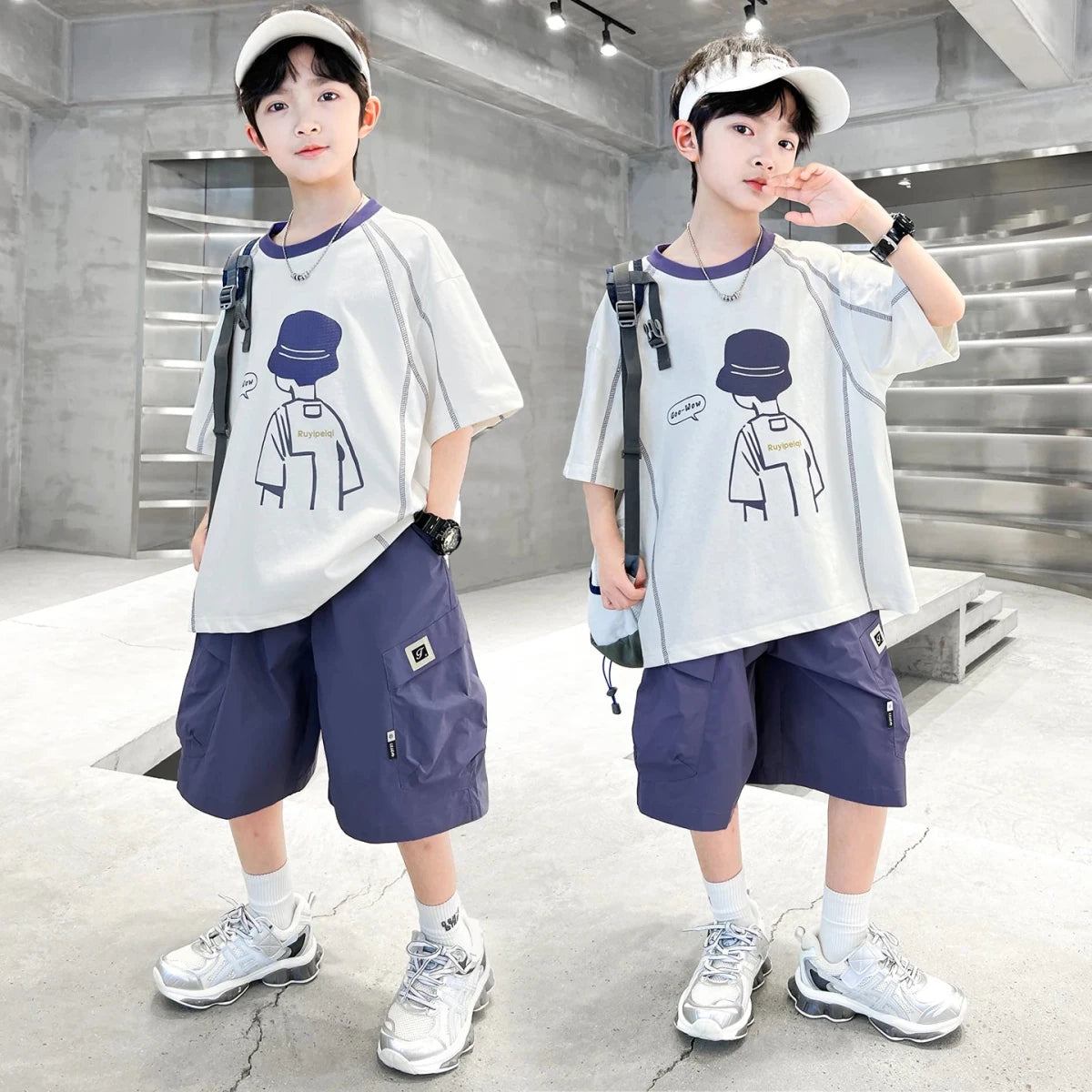 Teenage Summer Tracksuit for Boy with Shorts Tshirt 2 Piece Top and Bottom Clothes Set Kids Child Casual Cotton Outfit Suit Wear - Mom & Kids