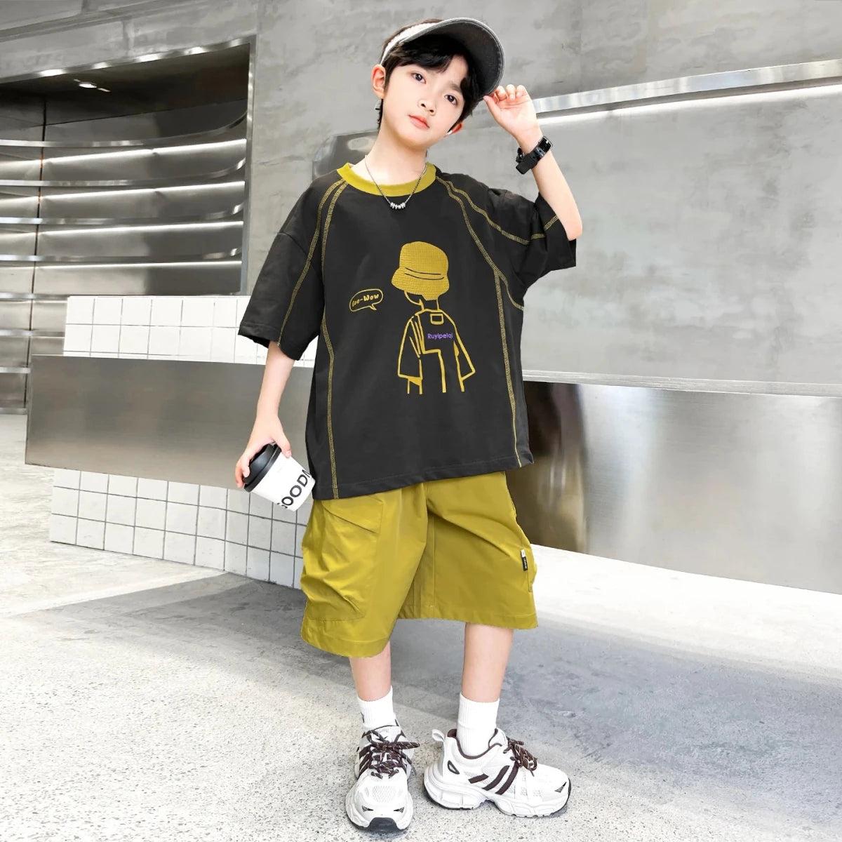 Teenage Summer Tracksuit for Boy with Shorts Tshirt 2 Piece Top and Bottom Clothes Set Kids Child Casual Cotton Outfit Suit Wear - Mom & Kids