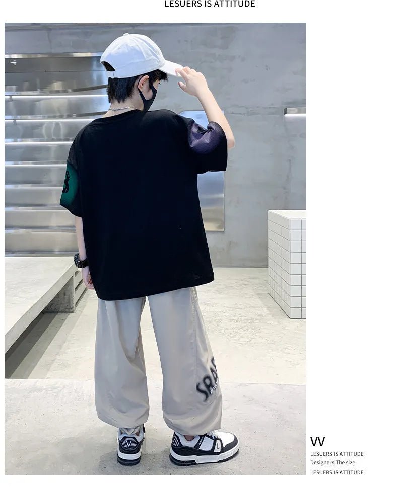Teenager Boys Clothes Casual Outfit Kids Gradient Tracksuit Child t shirt + ankle tie pant - Mom & Kids