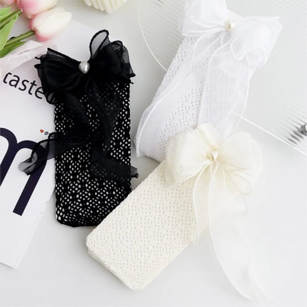 Thin Lolita bow girls' stockings in summer lace bud stockings Japanese princess straight calf socks - Mom & Kids