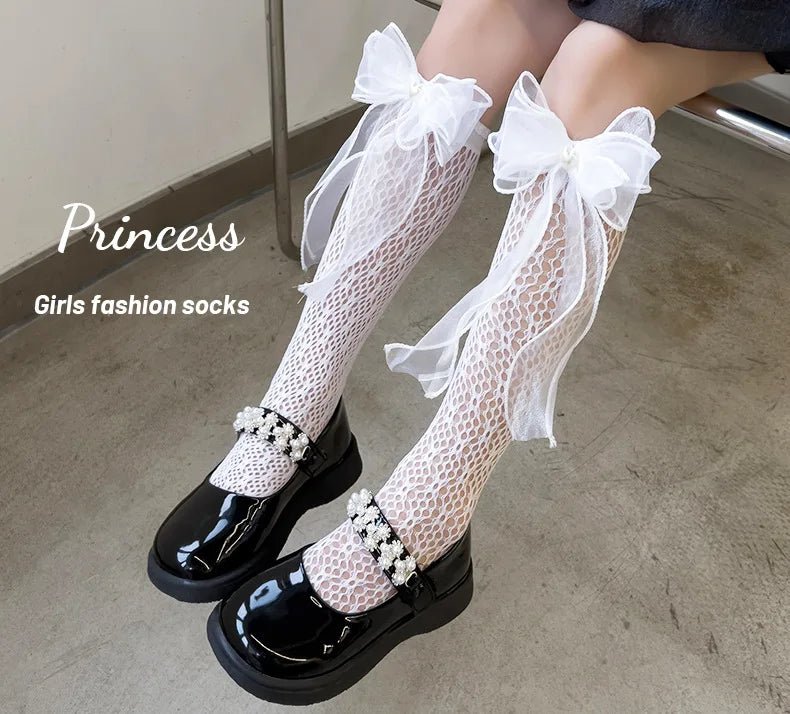 Thin Lolita bow girls' stockings in summer lace bud stockings Japanese princess straight calf socks - Mom & Kids
