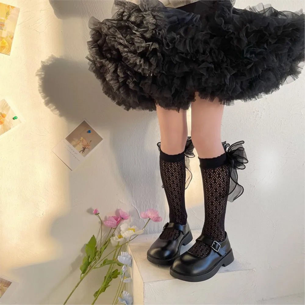 Thin Lolita bow girls' stockings in summer lace bud stockings Japanese princess straight calf socks - Mom & Kids